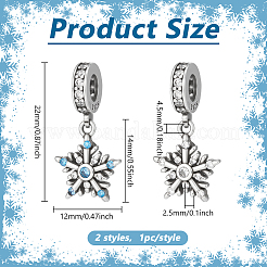 2Pcs 2 Colors Brass Sky Blue Cubic Zirconia Snowflake European Dangle Charms&nbsp;KK-PH0012-32
