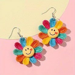 Smiling Face with Sunflower Alloy Resin Dangle Earrings&nbsp;FS-WG8F2AA-01