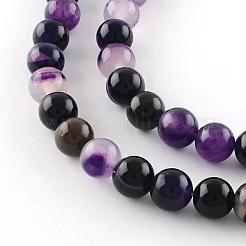 Dyed Natural Striped Agate/Banded Agate Round Bead Strands&nbsp;G-R342-8mm-03