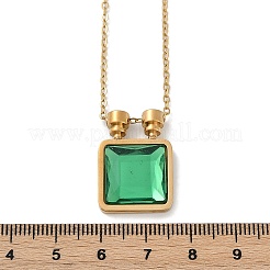 Square 304 Stainless Steel Green Glass Pendant Necklaces&nbsp;NJEW-L157-07G