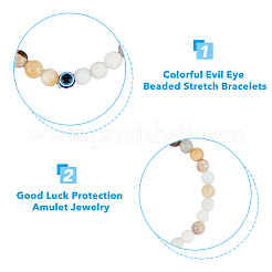 8Pcs 8 Style Natural & Synthetic Mixed Gemstone & Evil Eye Round Beaded Stretch Bracelets Set&nbsp;BJEW-FI0001-48