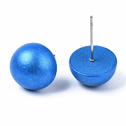 Pearlized Half Round Schima Wood Earrings for Girl Women&nbsp;EJEW-N048-001-04