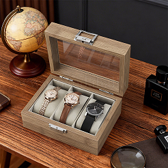 3-Slot Wooden Watch Display Cases with Glass Window Lid and Velvet Pillow Inside&nbsp;CON-WH0043-306B
