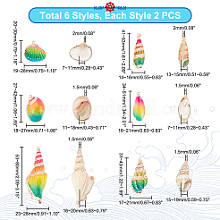 12Pcs 6 Styles Electroplated Natural Mixed Shell Big Pendants&nbsp;SSHEL-GA0001-06