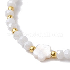 Flower Natural Shell & Glass Beaded Stretch Bracelet&nbsp;BJEW-JB10184-02