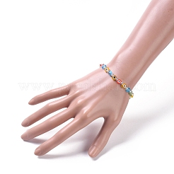 Handmade Evil Eye Lampwork Flat Round Beads Stretch Bracelets&nbsp;BJEW-JB05005-01