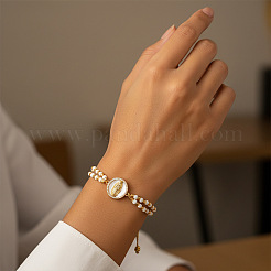 Adjustable Brass Enamel Saint Benedict Virgin Charm Double Glass Seed Beaded Braided Bracelets&nbsp;FQ5535