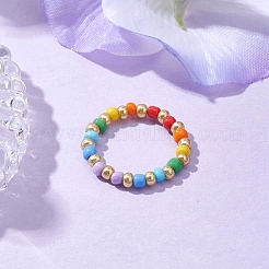 Glass Beaded Stretch Finger Rings for Women&nbsp;RJEW-JR00656