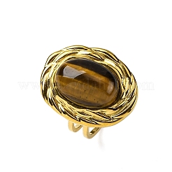 Oval Natural Tiger Eye Finger Rings&nbsp;RJEW-M063-01G-11