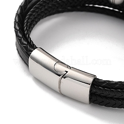 Men's Braided Black PU Leather Cord Multi-Strand Bracelets&nbsp;BJEW-K243-11P