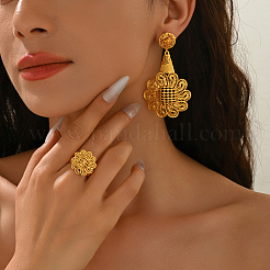 Vintage Alloy Hollow Flower Stud Earrings & Cuff Rings Sets for Women&nbsp;MI8372