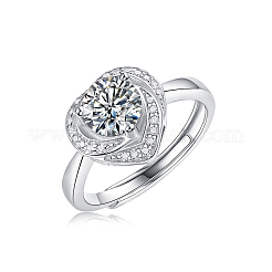 Rhodium Plated 925 Sterling Silver Pave 6.5x3.9mm Moissanite Adjustable Rings for Women&nbsp;WG1784E-01