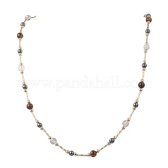 Round Synthetic Non-Magnetic Hematite & Quartz Crystal & Natural Tiger Eye and Glass Twisted Bugle Beaded Necklaces&nbsp;NJEW-JN05726