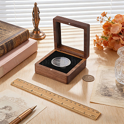 Wood Commemorative Coin Storage Magnetic Boxes with Visible Window&nbsp;CON-WH0133-007A