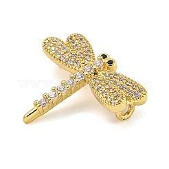 Rack Plating Brass Pave Clear & Black Cubic Zirconia Dragonfly Links Connector Charms&nbsp;KK-Z053-15G