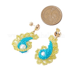 Glass Seed Bead & Glass Pearl Bead Conch Dangle Stud Earrings for Women&nbsp;EJEW-MZ00269-01