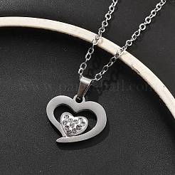 304 Stainless Steel Crystal Rhinestone Heart Pendant Cable Chain Necklaces for Women&nbsp;LS-NJEW-Z056-01D-P