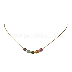 Natural Multicolor Tourmaline Faceted Beaded Pendant 304 Stainless Steel Boston Link Chain Necklaces&nbsp;NJEW-JN06419-02