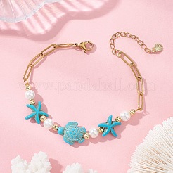 Synthetic Turquoise & Shell Pearl Beaded Link Bracelets&nbsp;BJEW-JB13807