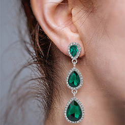 3 Pairs 3 Colors Glass Teardrop Dangle Stud Earrings with Rhinestone&nbsp;EJEW-AN0003-98