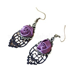 Alloy Rose Lace Ribbon Dangle Earrings&nbsp;FS-WGCF5EC-01