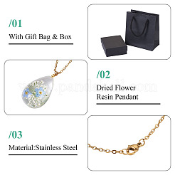 1Pc Dried Flower Stainless Steel Cable Chain Necklaces&nbsp;NJEW-TA0001-19B