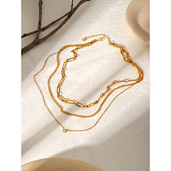 304 Stainless Steel 3 Layer Chain Necklaces for Women&nbsp;WG92CC9-01
