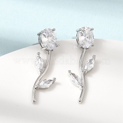 Brass Micro Pave Cubic Zirconia Stud Earrings&nbsp;KK-CBA8324-20P-05