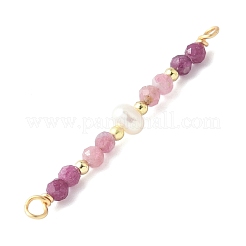 Faceted Round Natural Ruby & Pink Tourmaline & Potato Natural Cultured Freshwater Pearl Beaded Connector Charms&nbsp;PALLOY-JF03531-09