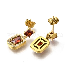 Ion Plating(IP) 304 Stainless Steel Micro Pave Cubic Zirconia Dangle Stud Earrings&nbsp;EJEW-H018-04G-02
