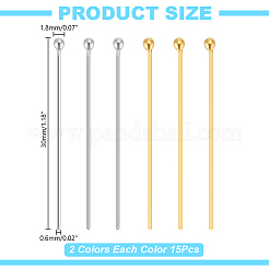 30Pcs 2 Colors 925 Sterling Silver Ball Head Pins&nbsp;STER-AR0001-15