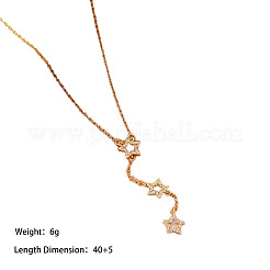 Brass Micro Pave Clear Cubic Zirconia Triple Star Pendant Necklaces for Women&nbsp;WG6D252-01