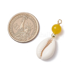 Natural Cowrie Shell & Natural Dyed Malaysia Jade Round Pendants&nbsp;PALLOY-JF03832-01