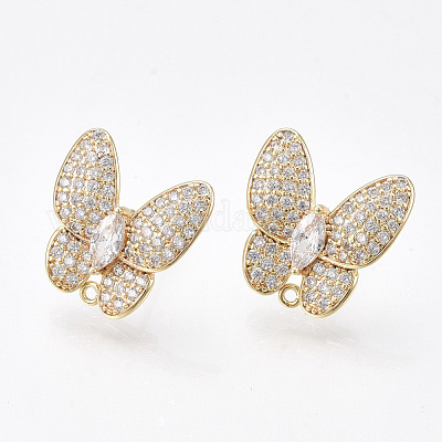 Brass Micro Pave Cubic Zirconia Stud Earring Findings&nbsp;KK-S350-423-1
