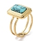 Ion Plating(IP) 304 Stainless Steel Ring, Adjustable Synthetic Turquoise Rings, Rectangle, 12x16mm, Inner Diameter: Adjustable
