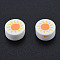 Handmade Polymer Clay Beads, Flat Round, Sun Pattern, 9~9.5x4.5~5mm, Hole: 1.6mm