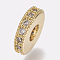 Brass Micro Pave Cubic Zirconia Bead Spacers, Cadmium Free & Lead Free, Flat Round, Clear, Golden, 8x2mm, Hole: 3mm