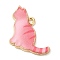 Alloy Enamel Pendants, Cat Charm, Golden, Hot Pink, 17x19x1.5mm, Hole: 1.4mm