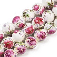 Handmade Flower Printed Porcelain Ceramic Beads Strands&nbsp;PORC-M007-10mm-17