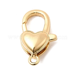 Brass Lobster Claw Clasps, Heart, Real 18K Gold Plated, 19.5x11.5x7mm, Hole: 1.8mm