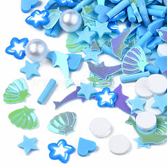 Handmade Polymer Clay Sprinkles Mix, Polymer Clay Cabochons, for Nail Art & Resin Decoration, with Plastic and ABS Plastic Imitation Pearl Beads, Mixed Shapes, Medium Sea Green, 2~12x1.5~8x0.5~6mm