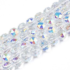 Electroplate Transparent Glass Beads Strands, AB Color Plated, Faceted, Round, Clear AB, 10x10x9.5mm, Hole: 1.5mm, about 58~60pcs/strand, 21.65~22.44 inch(55~57cm)