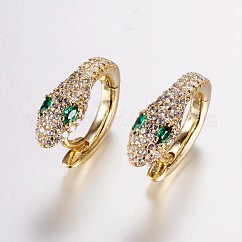 Brass Micro Pave Cubic Zirconia Hoop Earrings, Snake, Golden, 17x14x6mm, Pin: 1.2mm
