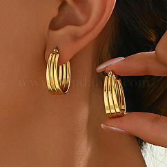 Stainless Steel Triple C-Shaped Hoop Earrings, Golden, 27x9mm