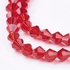 Imitation Austrian Crystal 5301 Bicone Beads, Faceted Glass Beads Strands, Red, 4x4mm, Hole: 0.8~1mm, about 75~78pcs/strand, 28~29cm