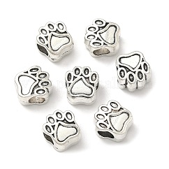 Alloy European Beads, Enamel Settings, Large Hole Beads, Dog Paw Prints, Antique Silver, 11.5x10.5x7.5mm, Hole: 5mm