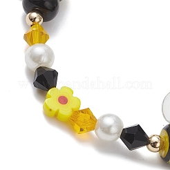 Austrian Crystal & Glass Pearl & Handmade Millefiori Beads Stretch Bracelets for Women&nbsp;BJEW-TA00702