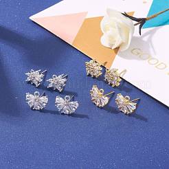 4 Pairs 2 Style Brass Micro Pave Clear Cubic Zirconia Stud Earring Findings&nbsp;KK-ZZ0001-07