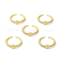 Clear Cubic Zirconia Initial Letter Open Cuff Ring&nbsp;RJEW-H120-09G-R