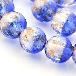 Handmade Two Tone Gold Sand Lampwork Round Beads Strands&nbsp;LAMP-O007-01